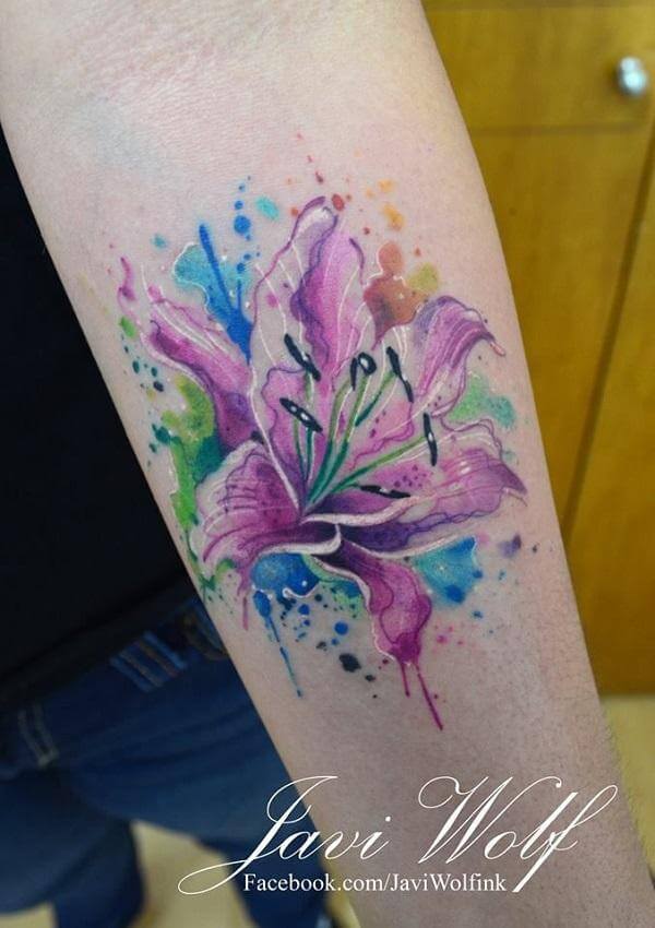 watercolor jasmine flower tattoo on forearm