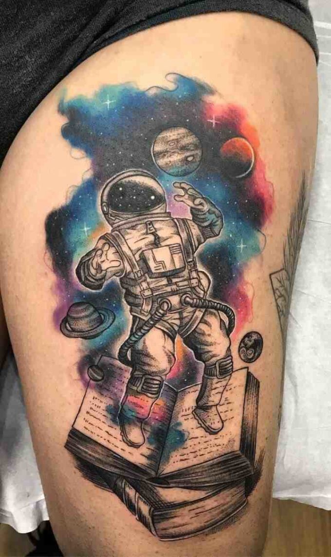 astronaut floating in space astronomy tattoo idea