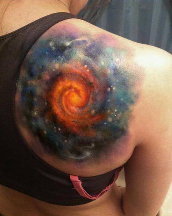 astronomy space tattoo design on back shoulder