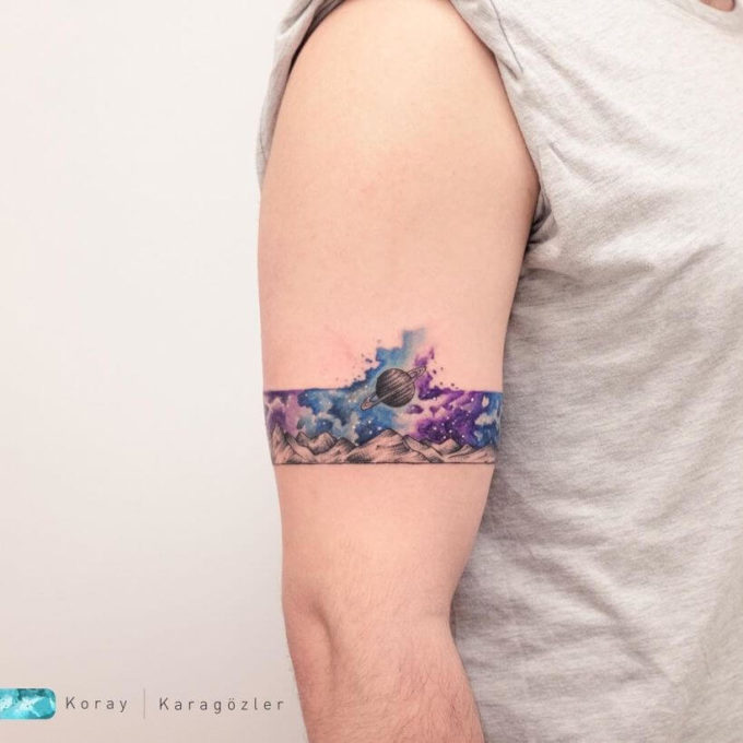 bicep armband galaxy explosion tattoo for men