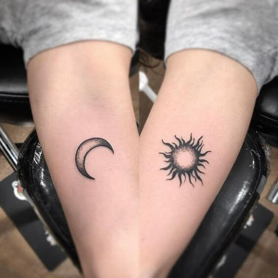 dotwork sun and moon tattoo ideas