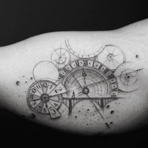 geometric clock astronomy tattoo idea