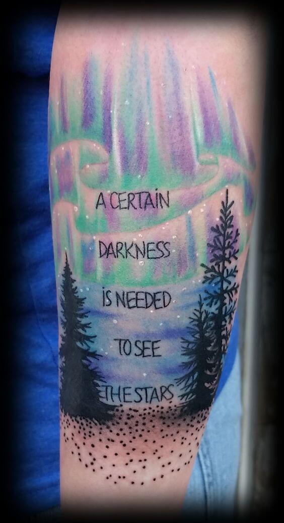 northern lights and quote tattoo design