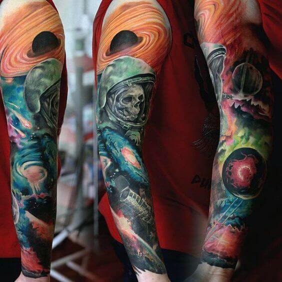 outer space astronomy arm tattoo design for men