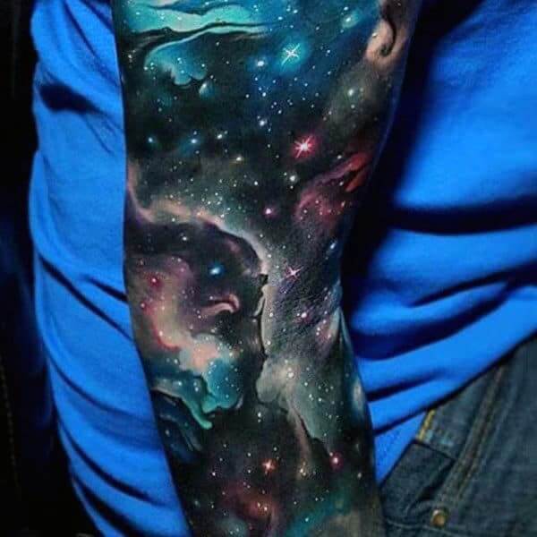 outer space full sleeve astronomy tattoo design