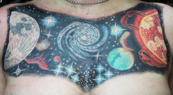 outer space tattoo idea on chest