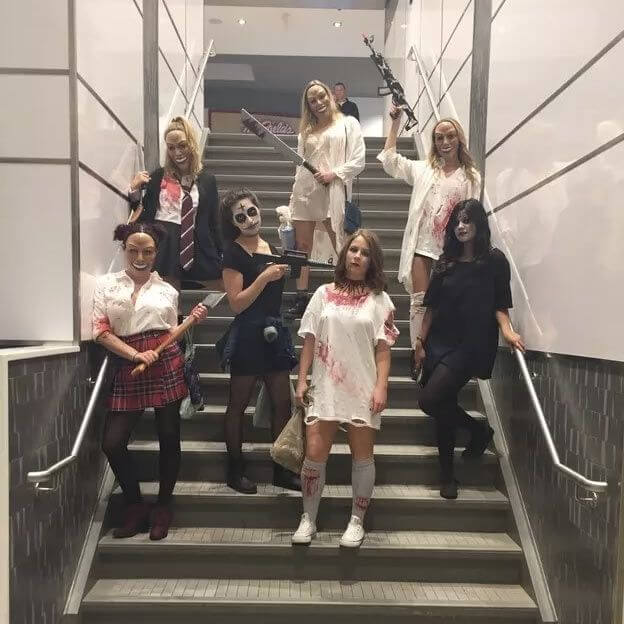 creepy mask group of 7 girls purge halloween costumes