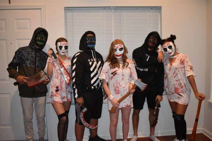 black and white group of 6 purge halloween costume ideas