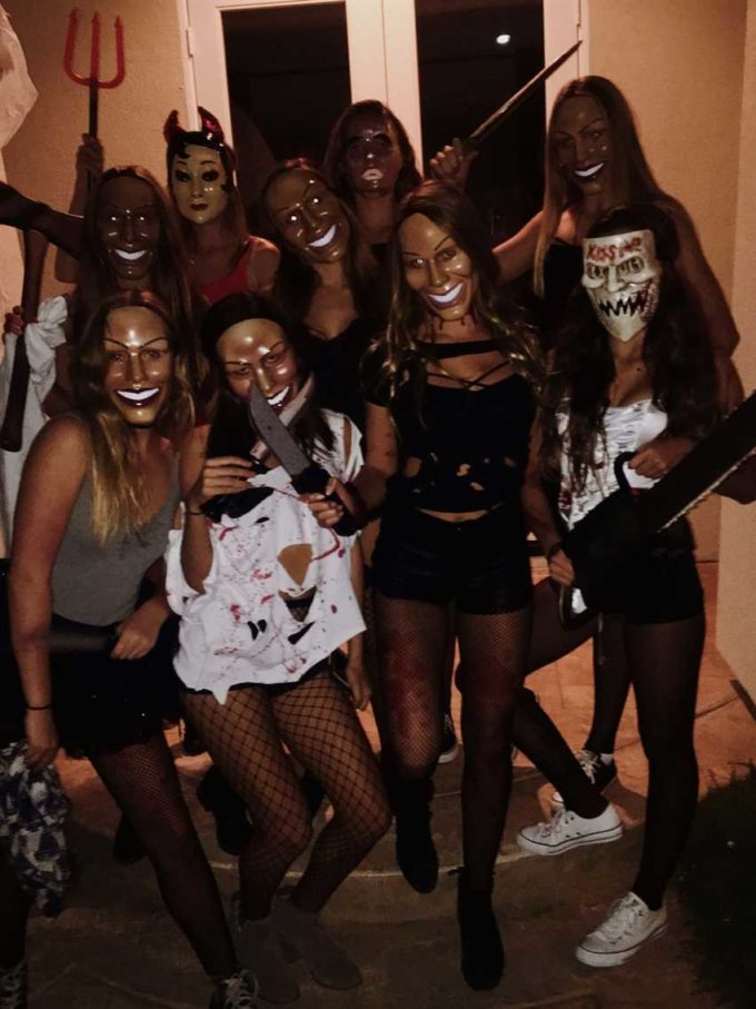 creepy mask group of 9 girls purge halloween costume ideas