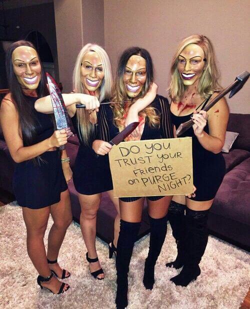 scary mask group of 4 women purge halloween costume ideas