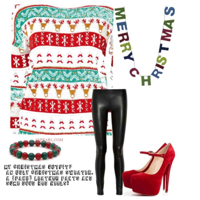 casual leather pant christmas outfit ideas for females