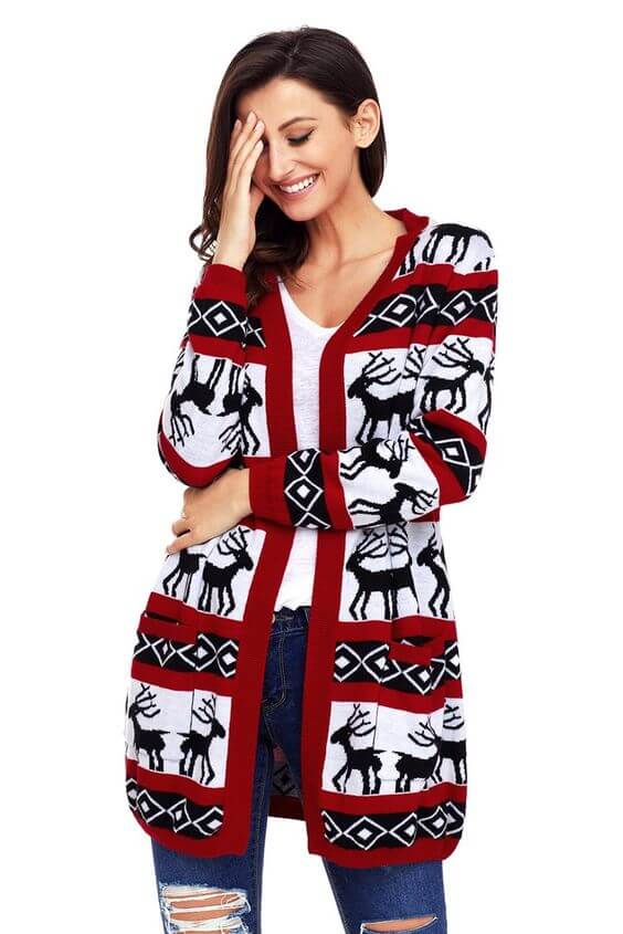 casual reindeer christmas cardigan ideas for females
