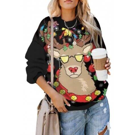 christmas holiday reindeer printed female sweater shirt