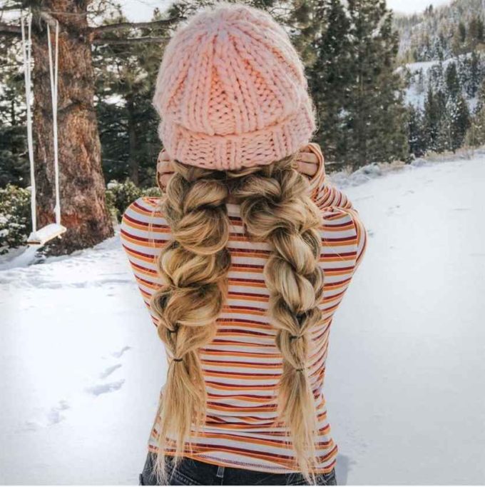 cute double braids hairstyles for winter