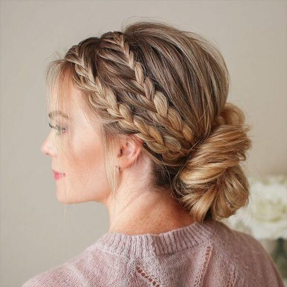 cute small braids with bun hairstyle for winter