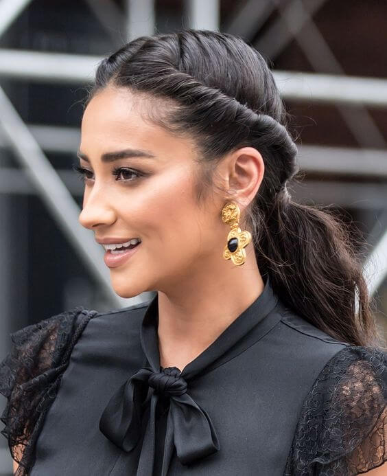 cute twisted up ponytail hairstyle for winter