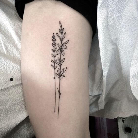 outline lavender sprig tattoo design
