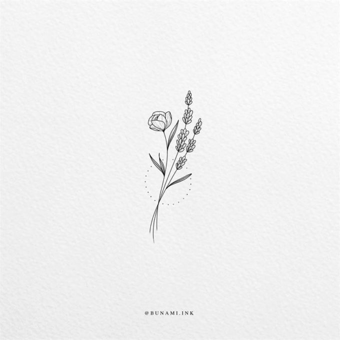 tiny lavender sprig flower tattoo sketch