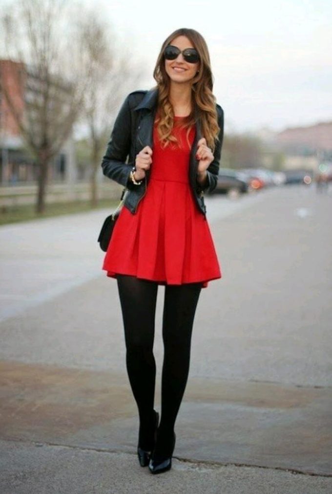 women winter casual leather jacket dress ideas for christmas holidays