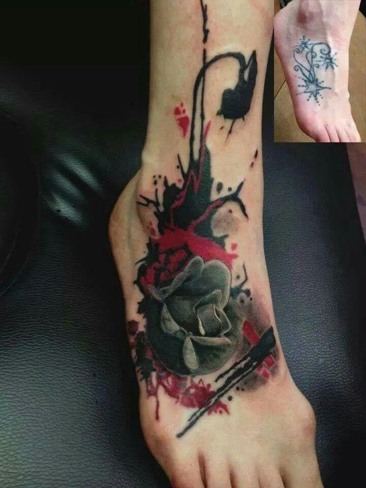 black rose bleeding tattoo design on foot