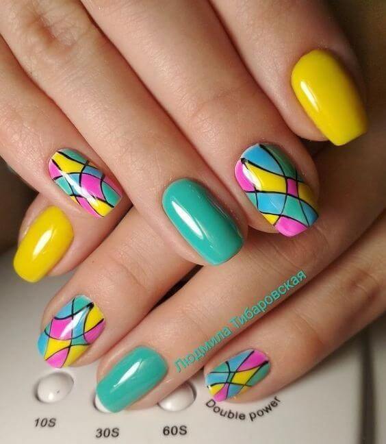 mosaic pattern colorful summer nails