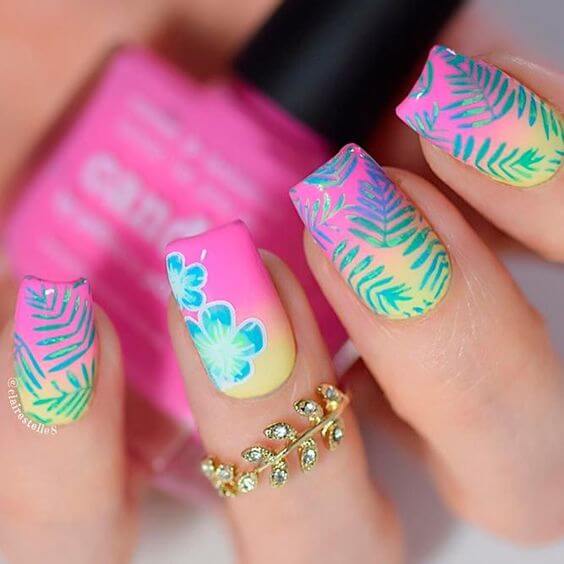 ombre pink tropical summer nails designs