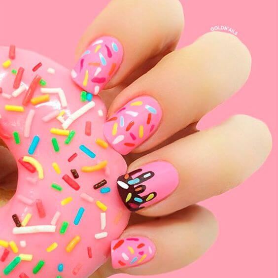 summer pink donut nails for donut lovers 