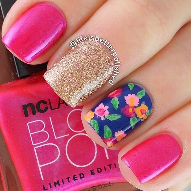 colorful floral bust summer nails