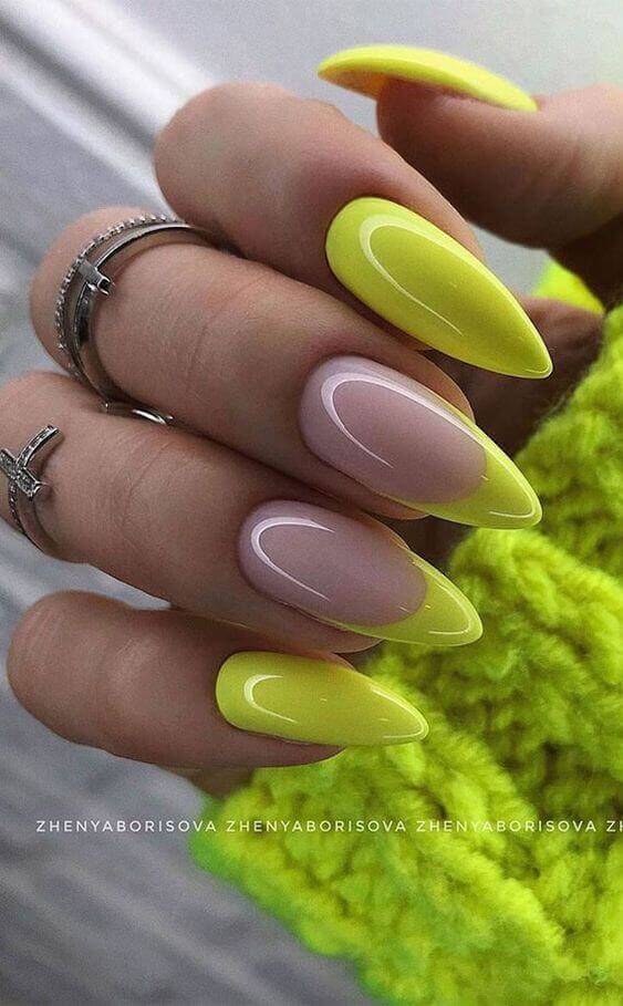 neon green and nude summer coffin nails