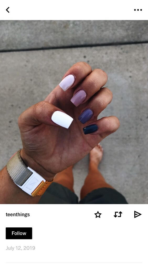 purple shades and white matte nails for summer