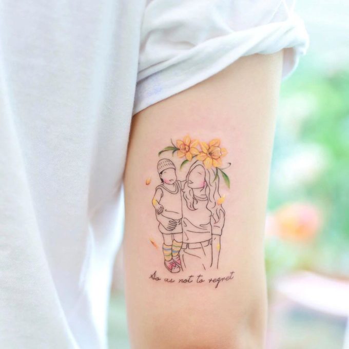 memorial mother child december birth flower tattoo with quote 