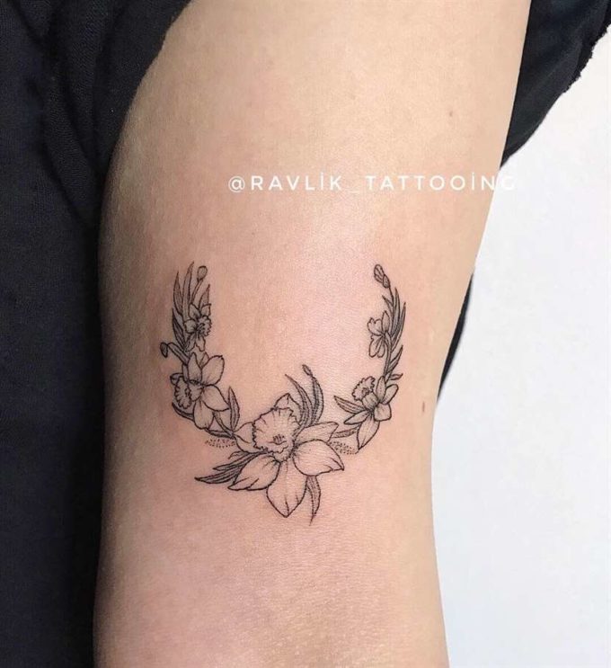 december birth narcissus floral moon tattoo