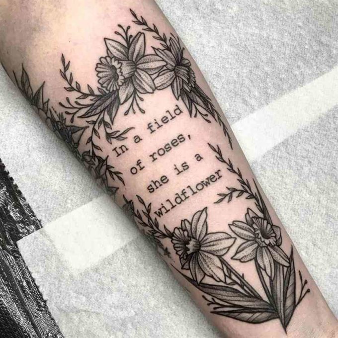 december birth flowers narcissus quote tattoo design