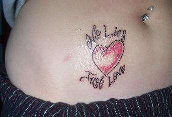 cute red heart with no lies just love tattoo on belly