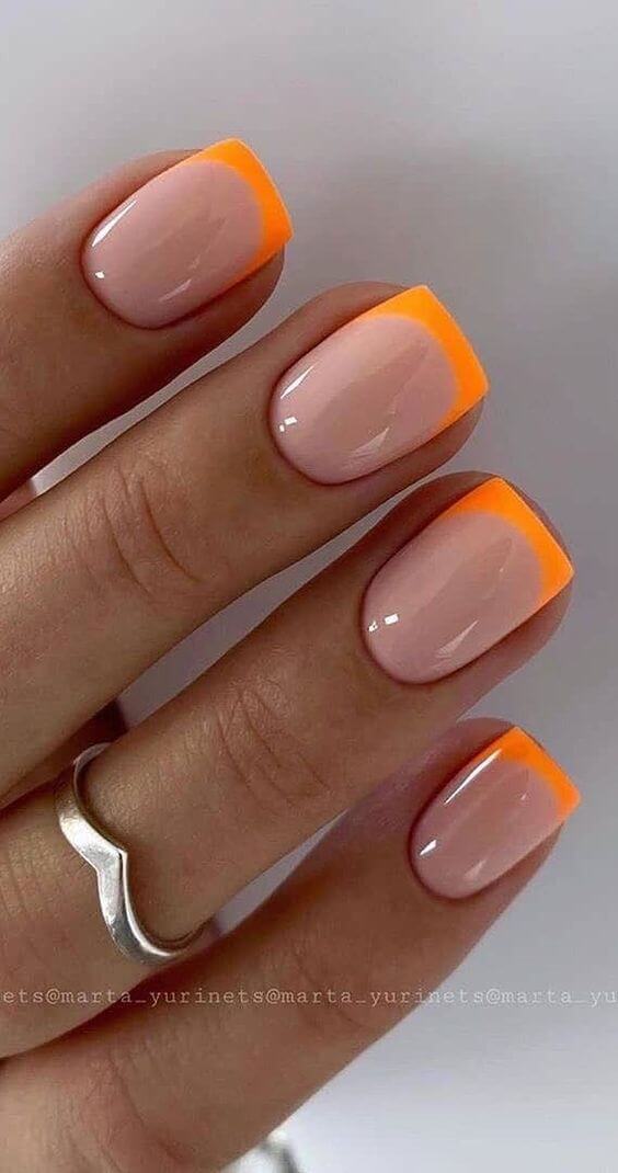 nude with orange tip summer manicures