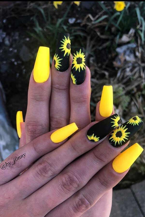 black and yellow sunflower nails for summer