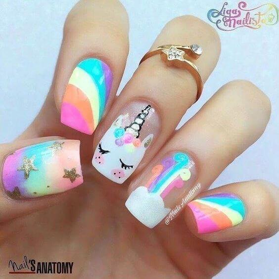 rainbow unicorn summer nails