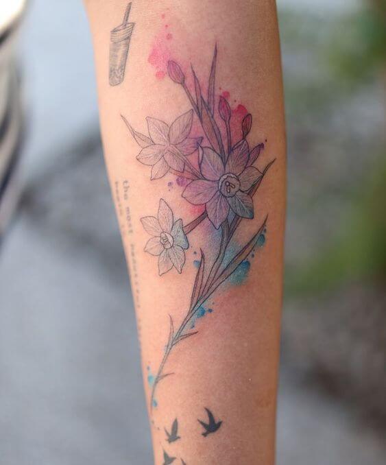 watercolor december birth flowers narcissus tattoo design