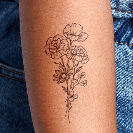 black and white carnation January birth flowers bouquet tattoo design