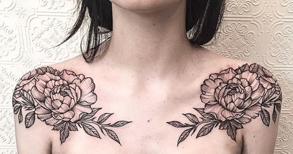 black and white carnation January birth flower tattoos on both shoulder
