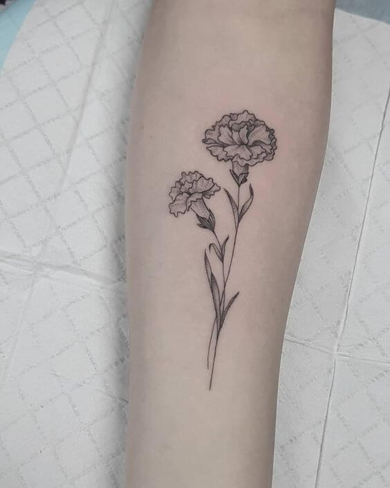 basic carnation January birth flower  tattoo design on forearm