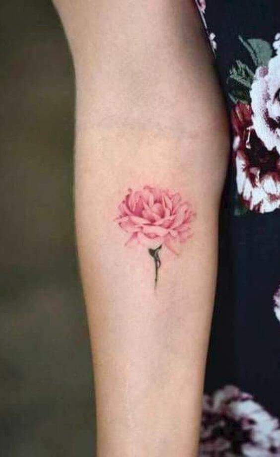 pink carnation January birth flower tattoo design on forearm
