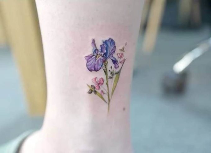iris flowers tattoo design on ankle