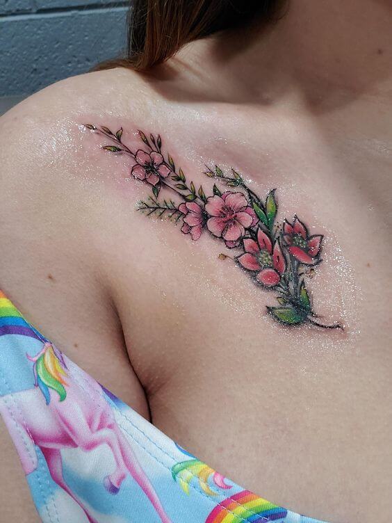 pretty pink gladiolus august flowers tattoo design on collarbone for girls 