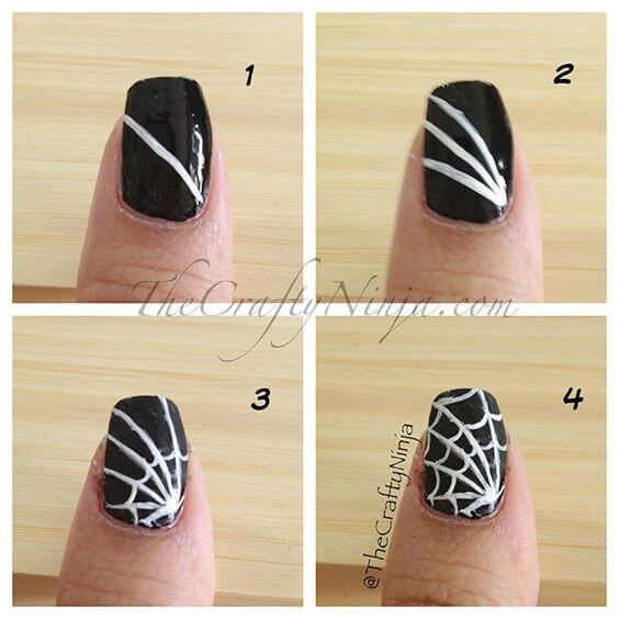 easy diy step by step spider web nail art design tutorial picture