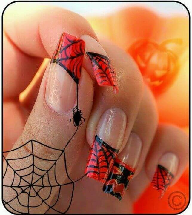 red tip spider web nail art designs