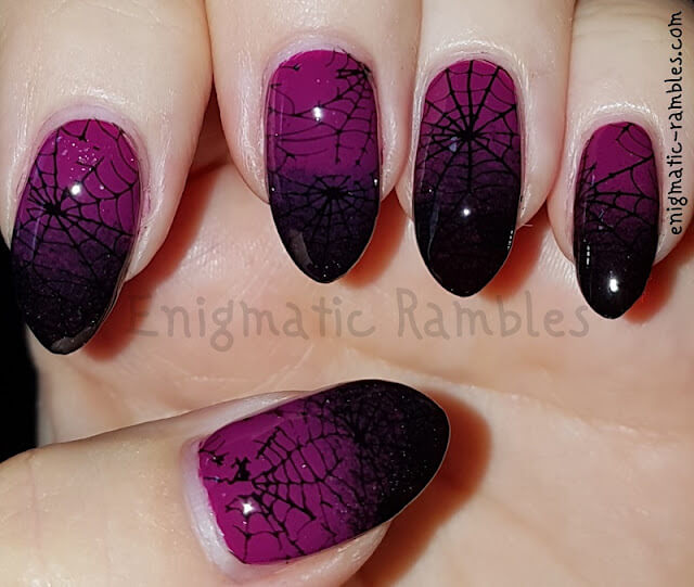 purple gradient spider web coffin nail art designs