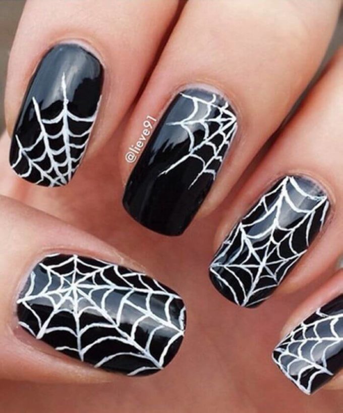 black and white spider web nail art designs