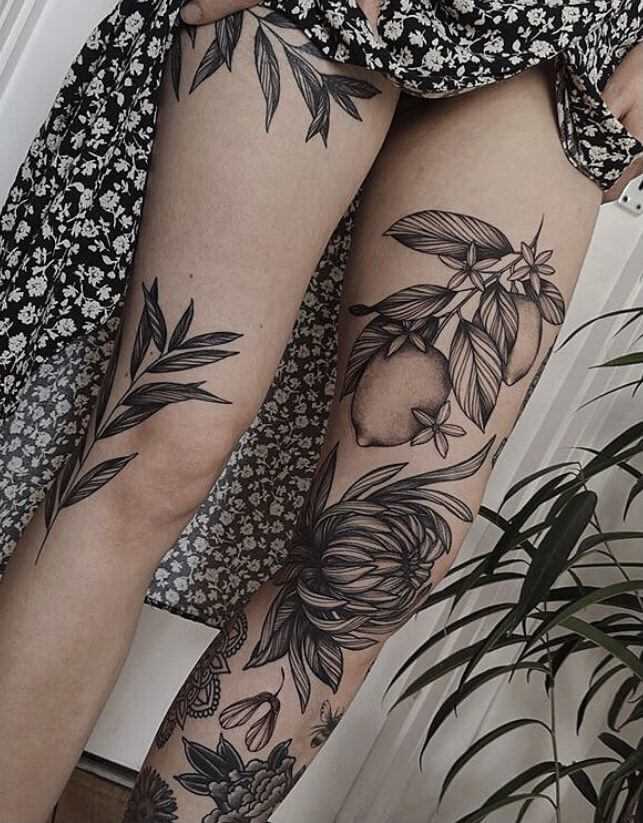 lovely month of November flower tattoo design ideas on legs for females