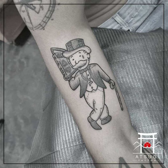 rich happy monopoly man tattoo design